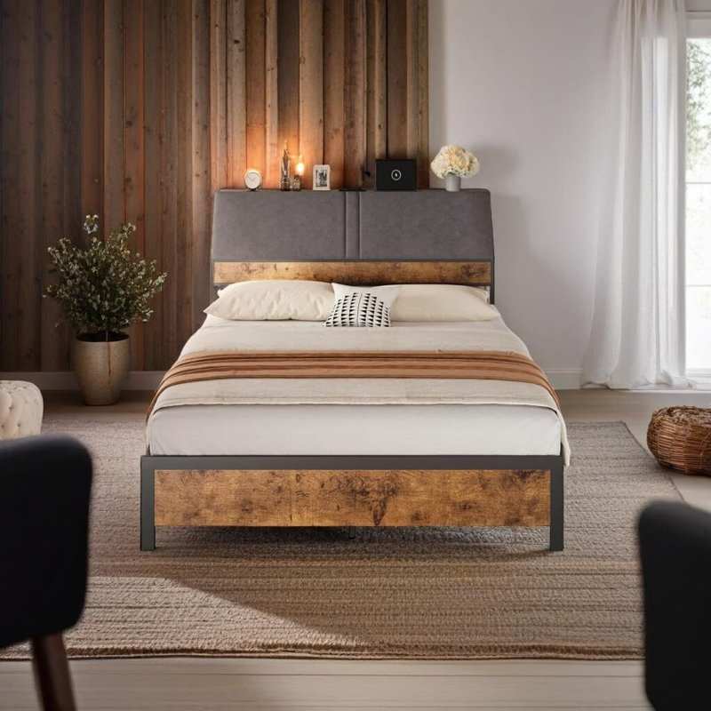 Base de lit avec tête de lit ergonomique, station de charge intégrée