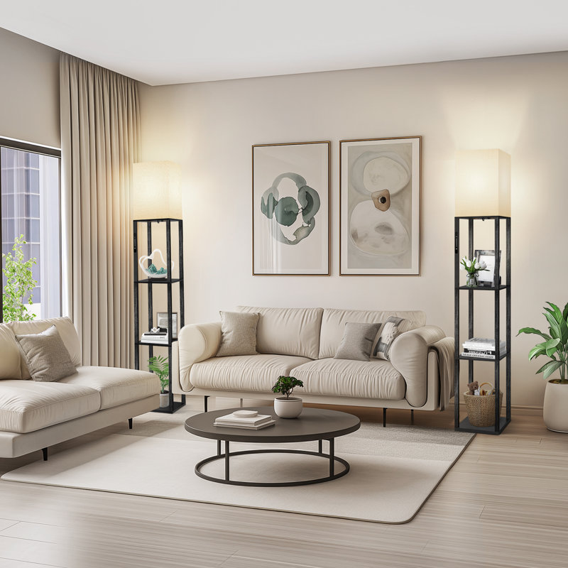 Brantwood 63'' Dimmable LED Column Floor Lamp with Shelves & Remote Control