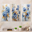 Blue And Gold Minimalism Pansy Radiance Bouquet - Pansies Canvas Art Print Set Of 3