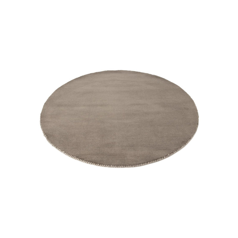 Solid Colour Wool Hand Woven Area Rug, in Grey, Round 150cm