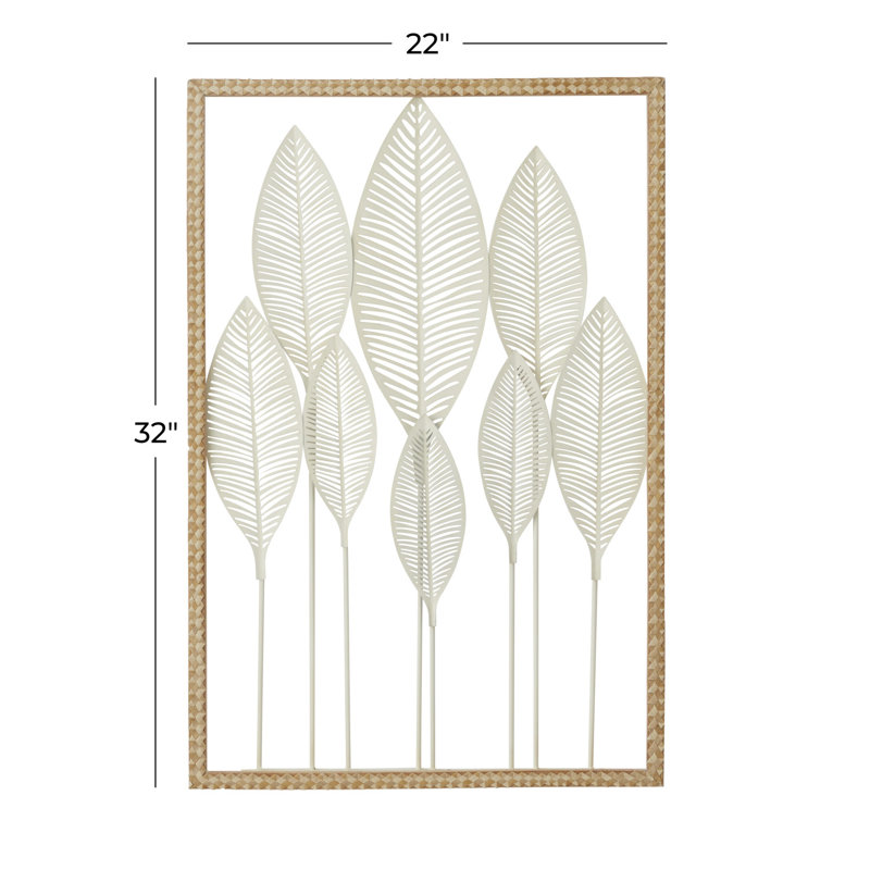 Décoration murale blanche en métal à grandes feuilles découpées avec motifs découpés au laser complexes