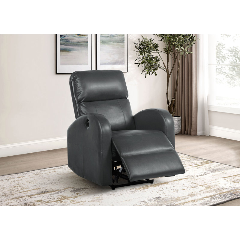 Josephina Upholstered Power Recliner Chair Grey, Gray Faux Leather