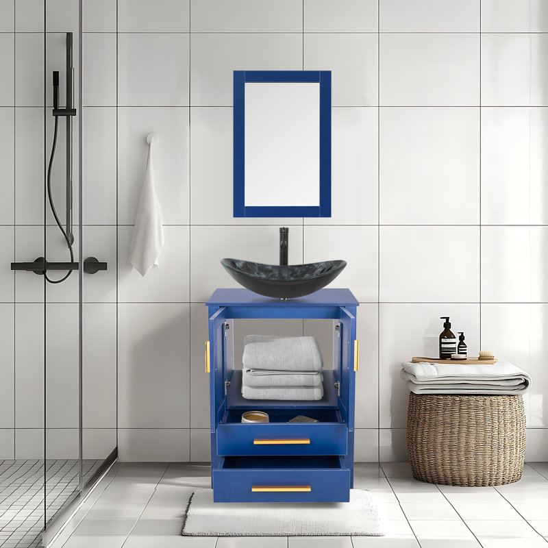Ensemble de meuble-lavabo simple 24 po Allexus, Brun, Noir, Bleu