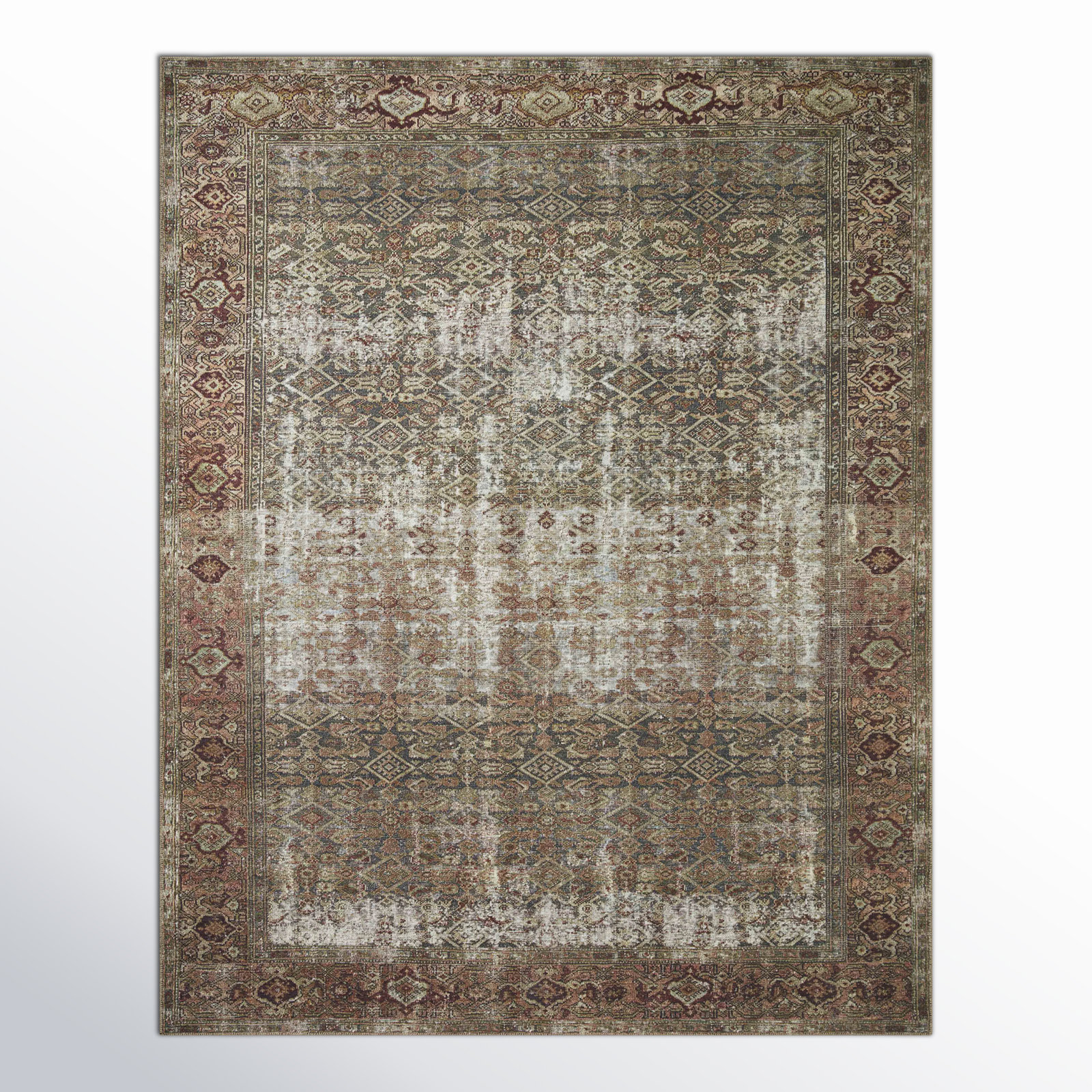Georgie Oriental Moss/Salmon Area Rug, Rectangle 7'6" x 9'6"