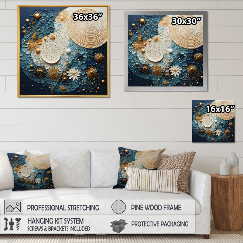 Celestial Harmony II - Abstract Collages Canvas Prints, Cadre flottant noir, H 36 po x l 36 po x P 1,5 po