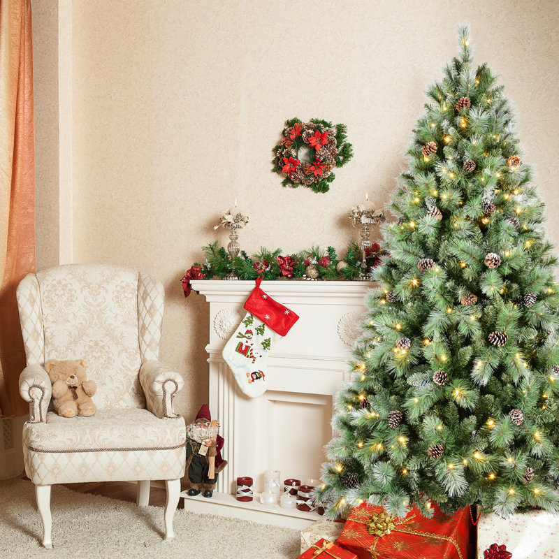 Arbre de Noël de 6 pi: 988 pointes mélangées, 66 branches de pin, conception à charnières facile à monter, support en métal fiable pour arbre de fête avec branches à aiguilles dures, structure simple, support