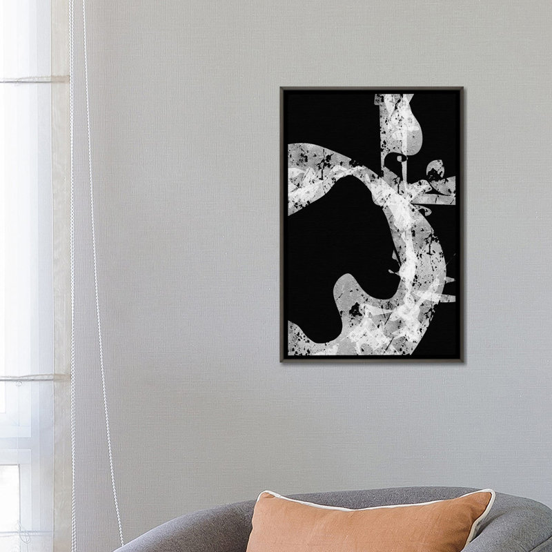«Black and White Abstract», reproduction d'art sur toile encadrée, 26" x 18", Toile avec cadre, Grey