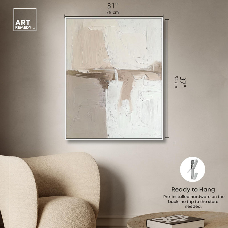 «Sandstone Impressions», toile neutre Boho par Art Remedy, H 37 po x l 31 po, Cadre flottant blanc