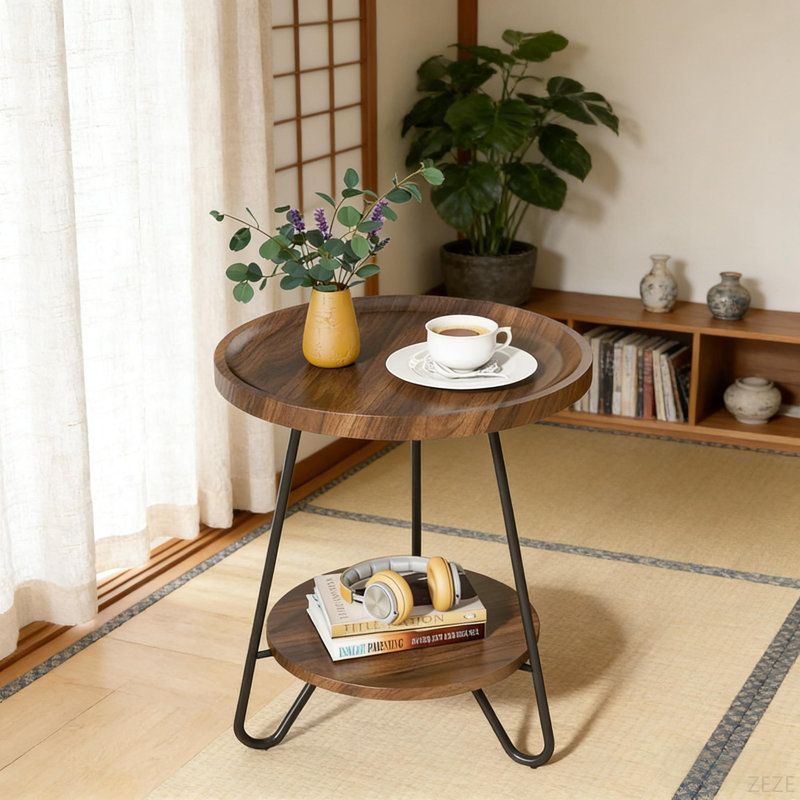 Table basse chic, table de canapé ronde, table d'appoint à 2 niveaux