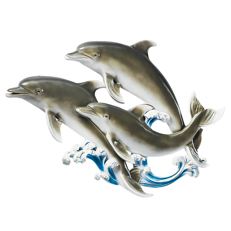 Hand-Painted Resin Dolphin Trio Wall Sculpture