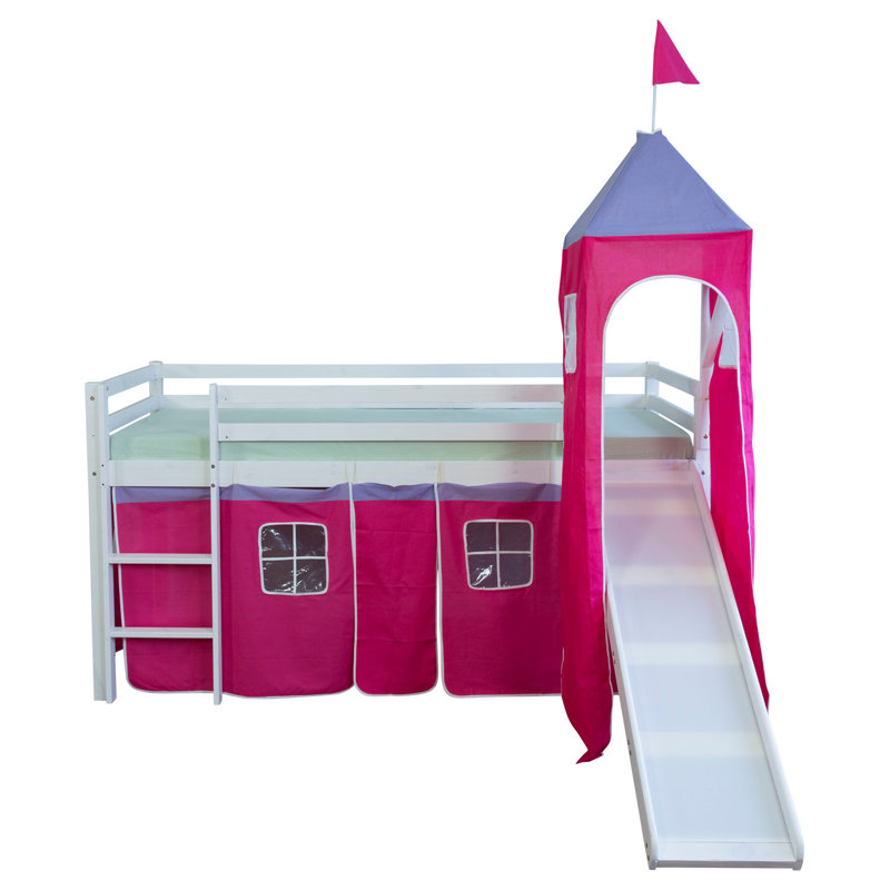 Alvin European Single (90 X 200Cm) Solid + Manufactured Wood Low Loft Bed by Zoomie Kids, Dark Pink