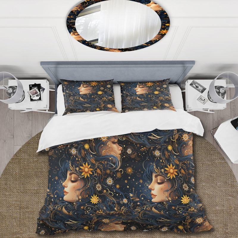 Ensemble de housse de couette Blue Celestial Boho, Housse de couette pour grand lit et 2 taies décor