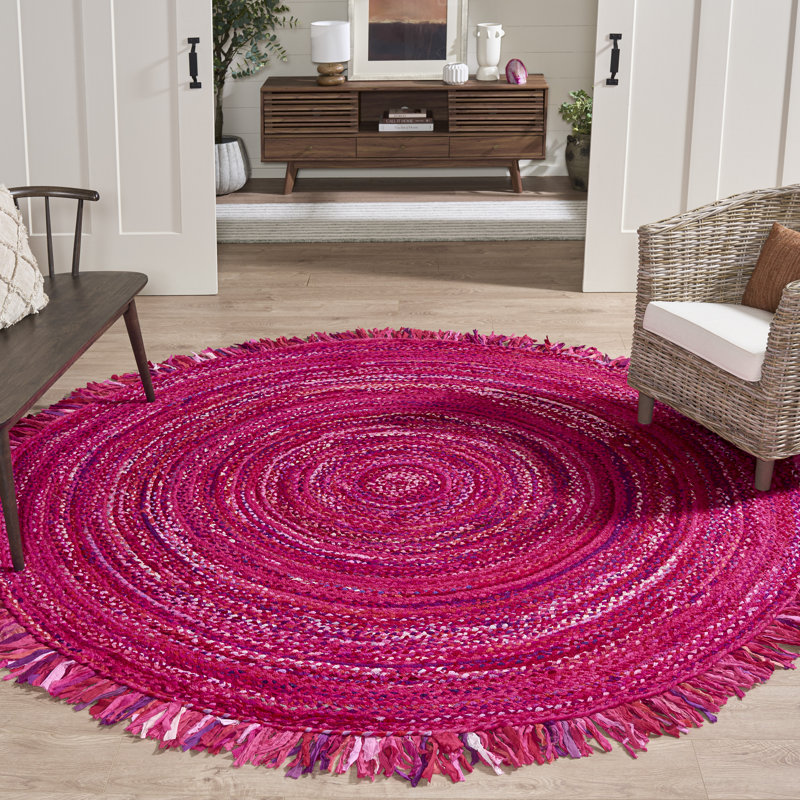 Braided Hand Woven Cotton Solid Color Rug, Round 8'