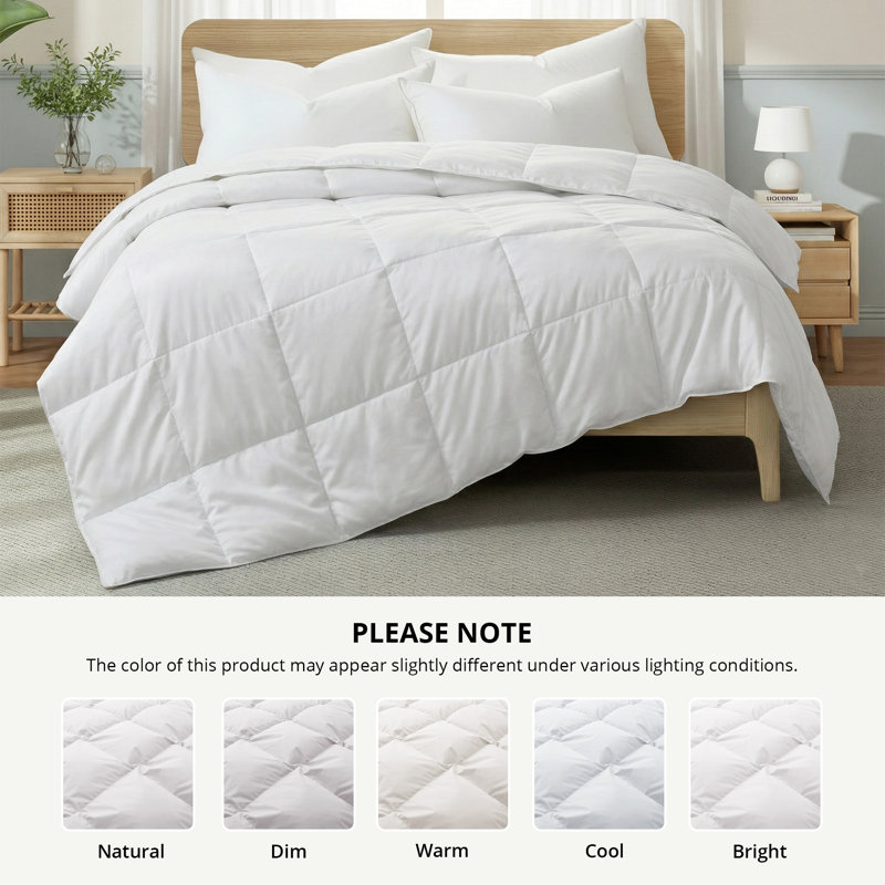Breathable Lightweight Down Feather Fibre Comforter Duvet Insert, Full/Queen Comforter, White