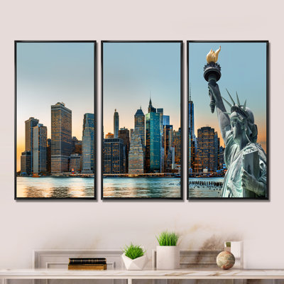 New York City Skyline Panorama - Photographie de cadre flottant 3 pièces sur toile
