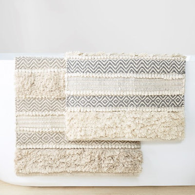 22x58" Bath Rug - Global Inspired Woven Texture Natural Shade Skid Back Easy To Clean Machine Multi Heavy Textured Non-slip Washable Bathroom Floor Mat Runner