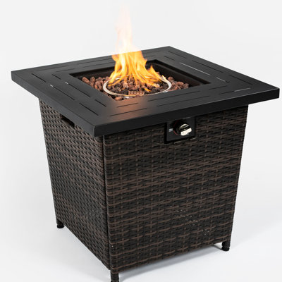 Square Fire Pit Heating Table 28Inch, Pe Body, 40000Btu Heat With Propane/ 28Inch Table, Black Brown Finish, Flame Adjustable, Fueled