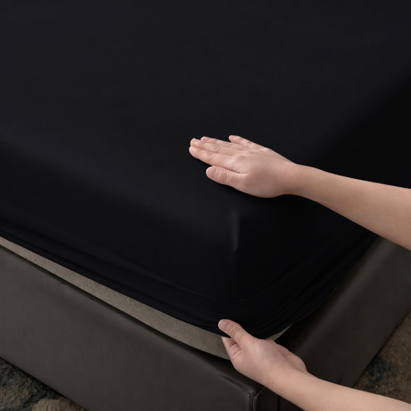 Aspire Homeware Premium 25cm Deep Fitted Sheet for Stylish and Comfortable Bedding, Single (3'), Black
