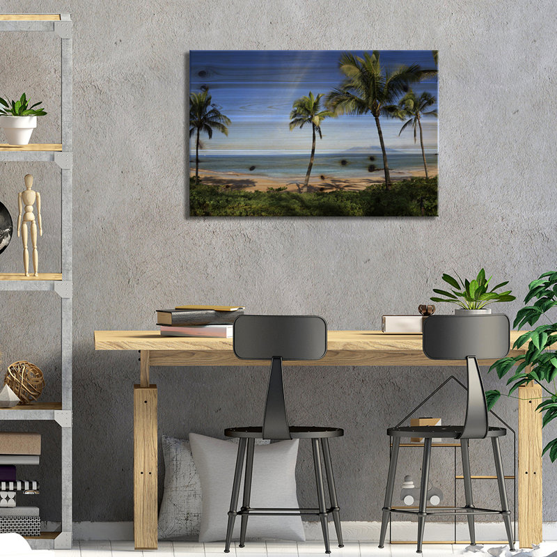 Palmier bordé de plage, Maui, Hawaï, États-Unis par Panoramic Images - impression sans cadre sur bois, L 26 po x H 18 po