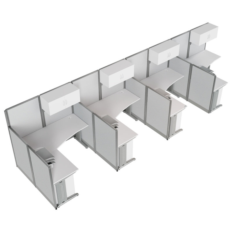 Poste de travail à panneau en forme de L pour 4 personnes 63H x 129W Regency, blanc pur, White