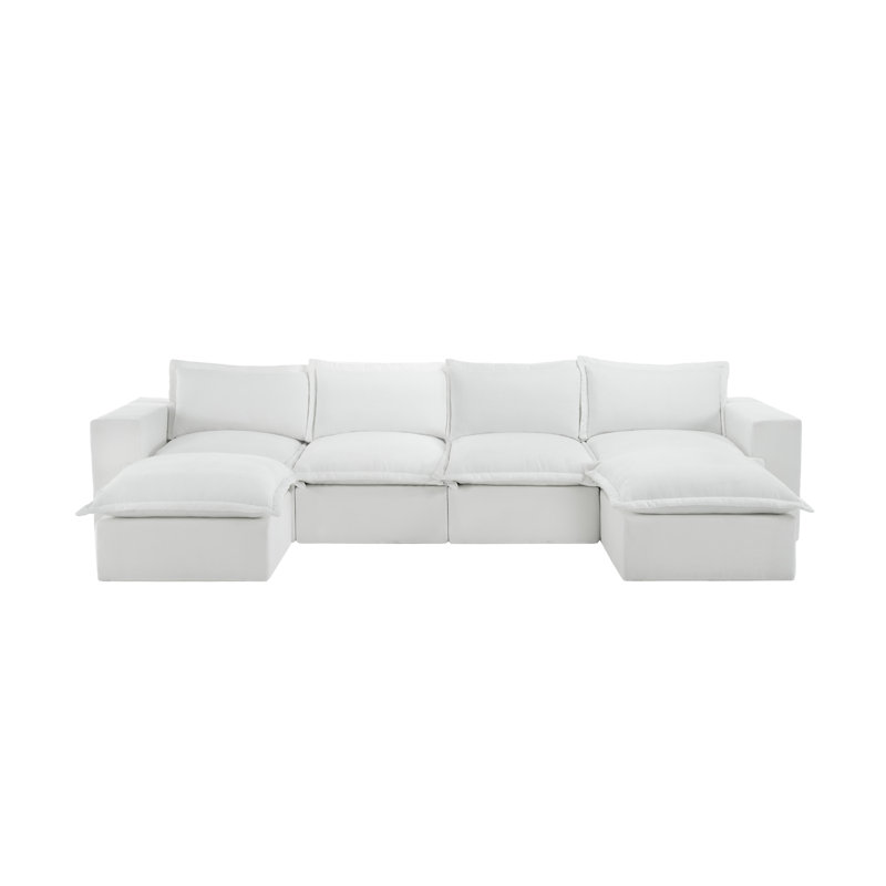 6 - Piece Upholstered Boneless Chenille Modular Sectional Sofa with Removable Ottoman– Fully Compressed, No Assembly Required