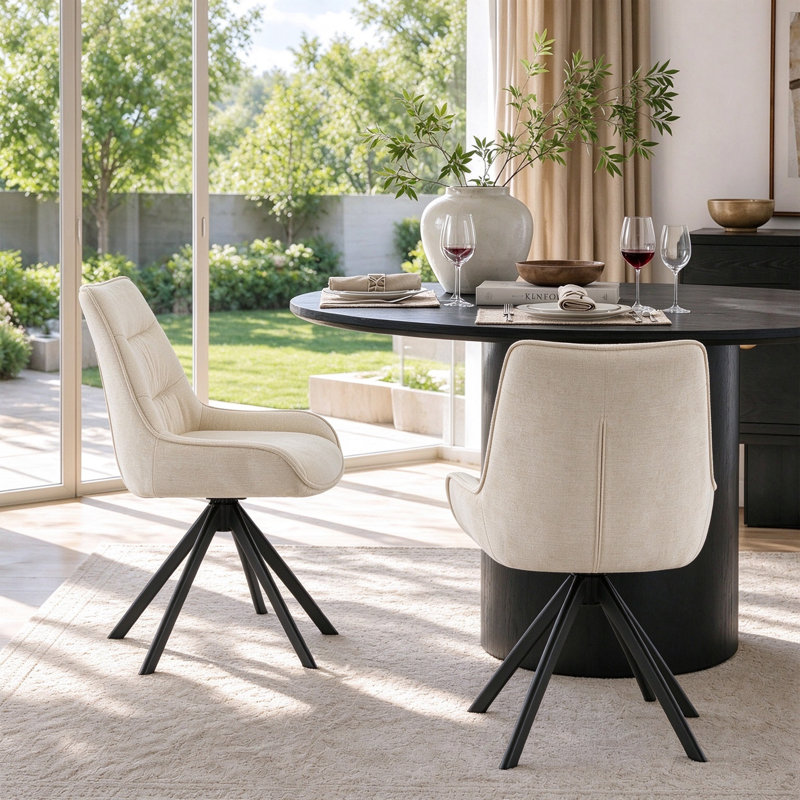 Modern  Chenille Upholstered Swivel Dining Chairs, Accent Armchairs With Metal Legs, Beige