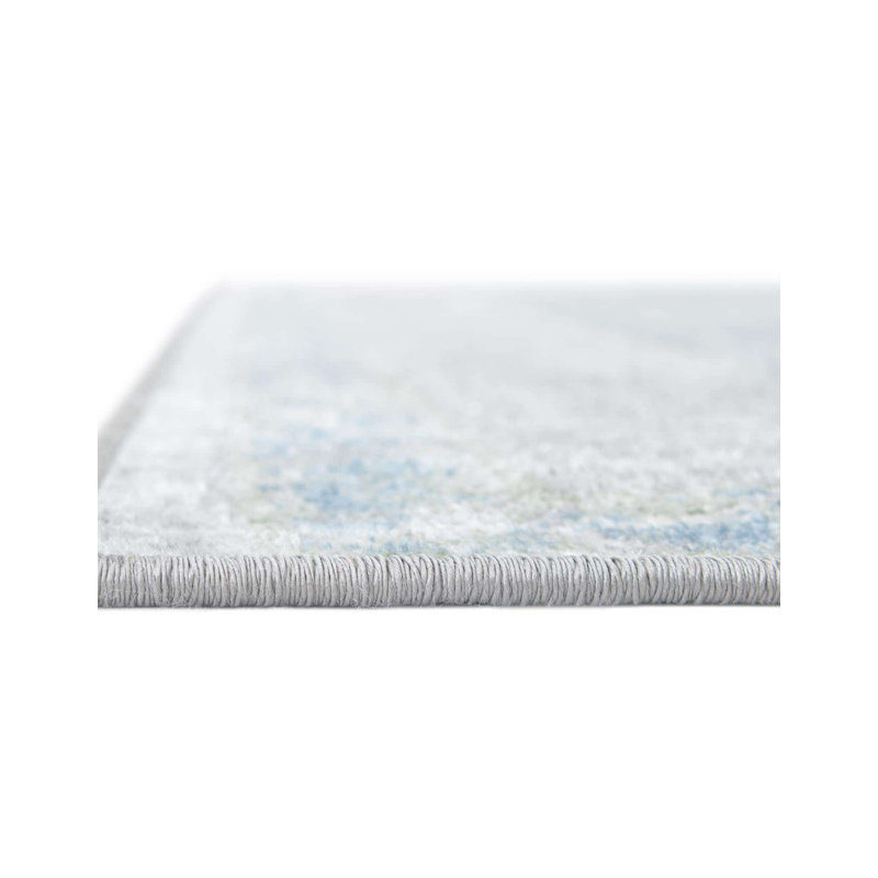 Tapis oriental en polyester tissé à la machine en gris / vert / bleu Massie, Rectangle 7 pi 10 po x 10 pi