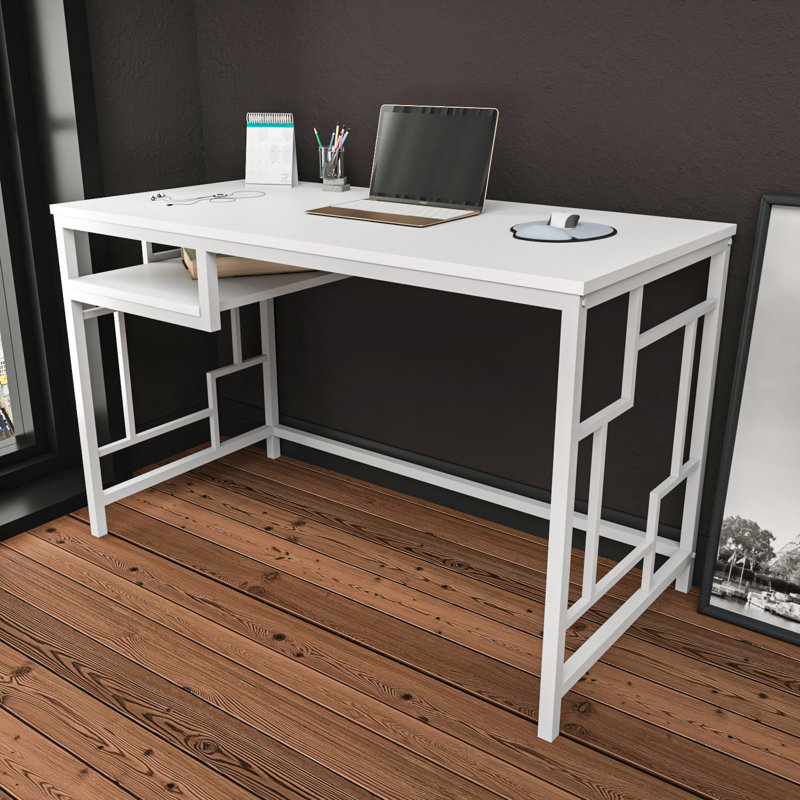 Richland Metal Base Writing Desk, White/White