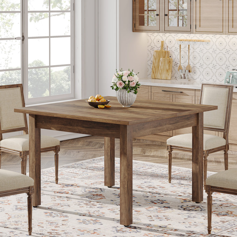Table de salle à manger carrée en bois pour 4, Brun grisâtre