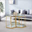 Modern Glass End Table With Gold Finish Stainless Steel Frame, Two-Tiered Design For Enhanced Storage And Style.