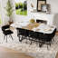 Ensemble de salle à manger pour 8 personnes avec plateau de table en grain de bois imitation marbre blanc et 8 élégantes chaises en velours noir, ensemble de table de cuisine moderne pour les réunions de famille
