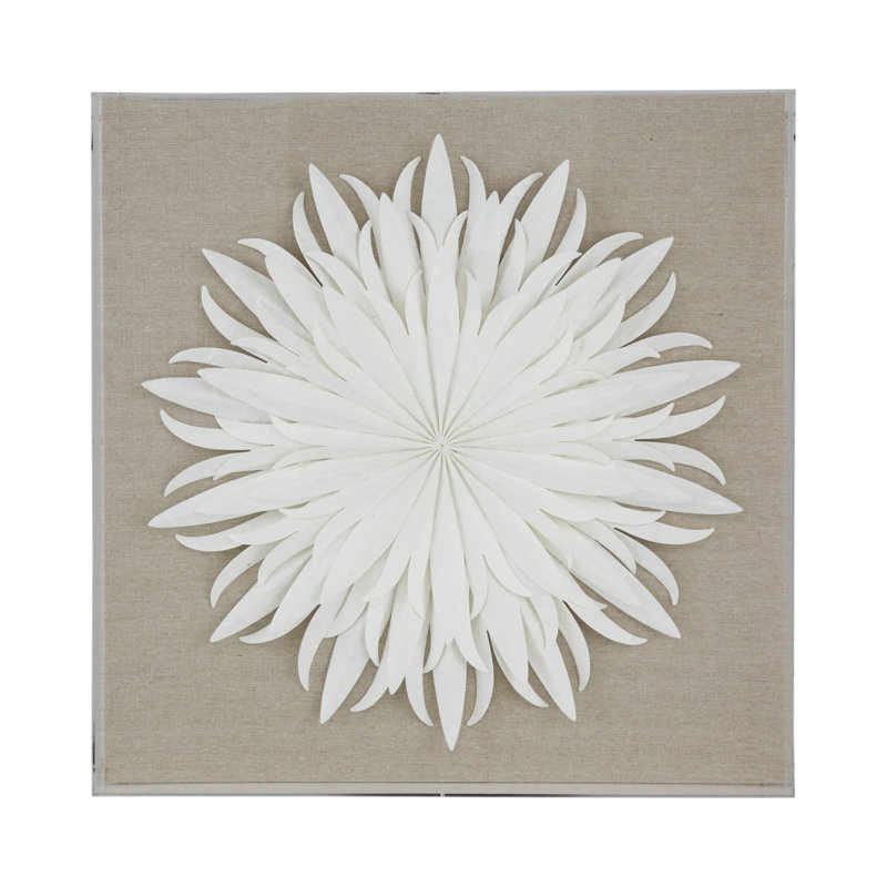Décoration murale fleur en papier 3-D - l 24 po x L 2 po x H 24 po - blanc / beige