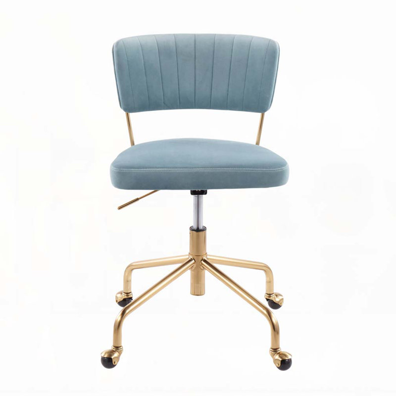 Tania Contemporary Task Chair in Metal and Light Blue Velvet by LumiSource, Blue