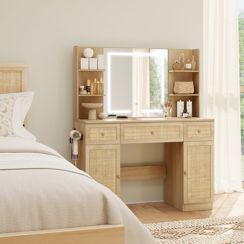 Meuble-lavabo en rotin naturel 43,3 po Boho