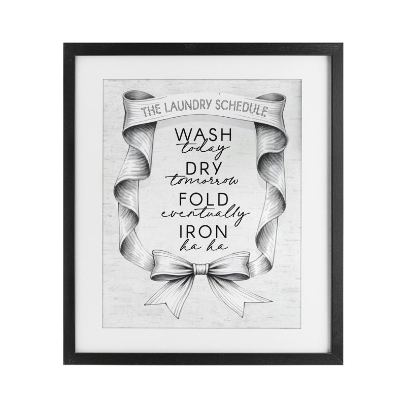 «Elegant Banner Laundry Programme», impression encadrée sous verre, design avec lettres et doublure, Cadre noir minuit