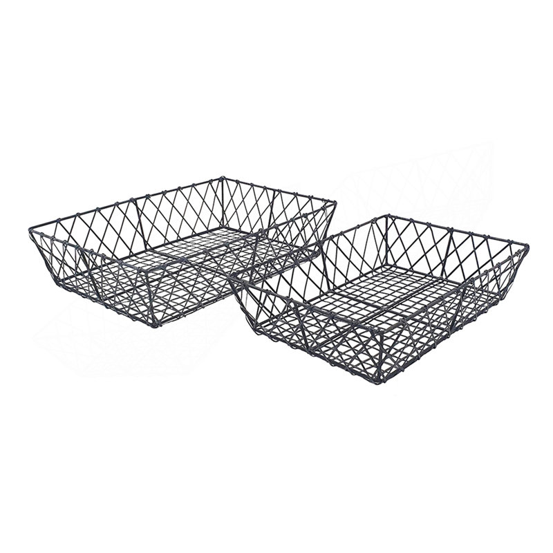 S/2 Rectangular Iron Trays,Black