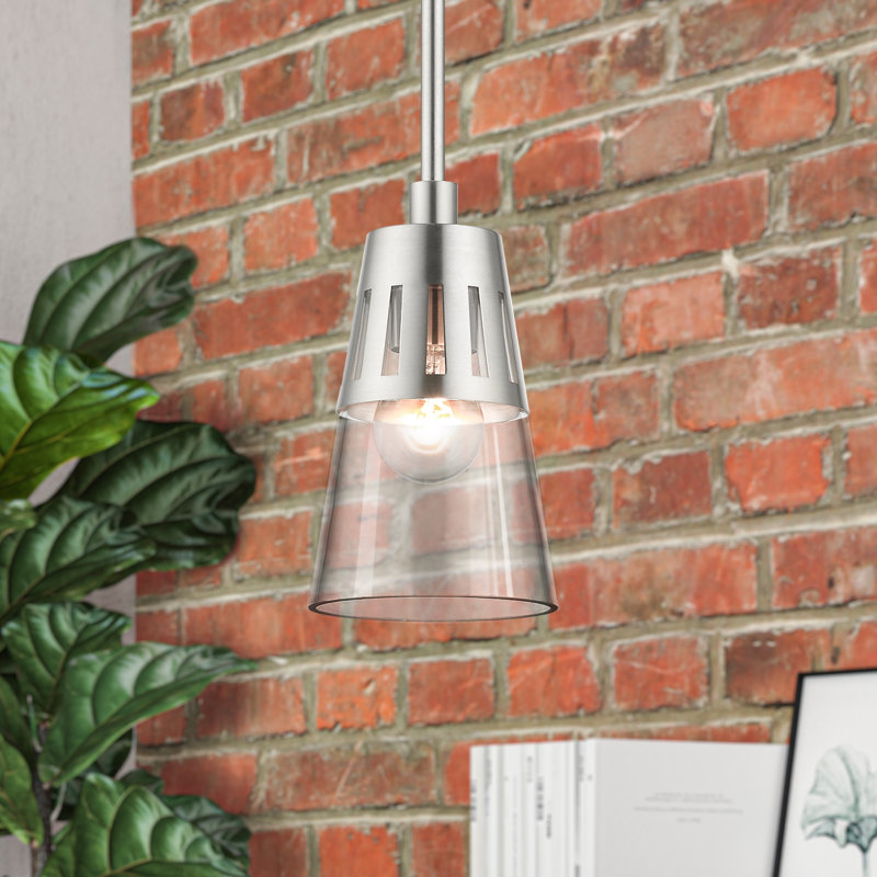 Luminaire suspendu en forme de cloche à 1 lumière Verplanck, Nickel brossé