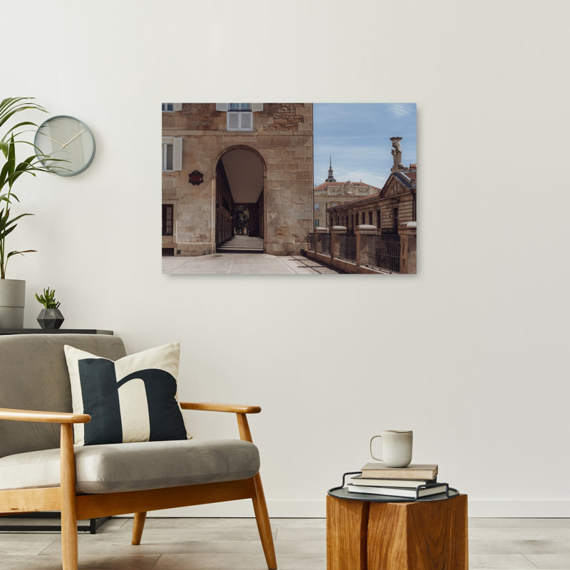 Archway Leading Through The Old Town In Sand A Sky, Vitoria-Gasteiz, Spain Contemporary Architecture Wall Art Print 1 Piece Wrapped Canvas Wall Art