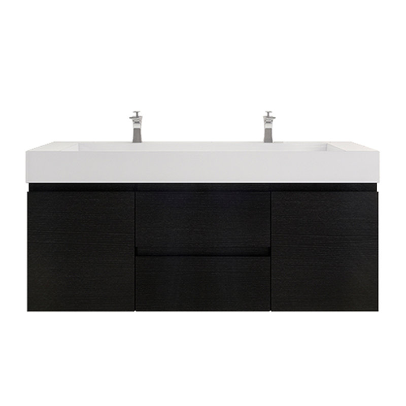 Ensemble de meuble-lavabo mural double 60 po Babajide, Chêne noir riche