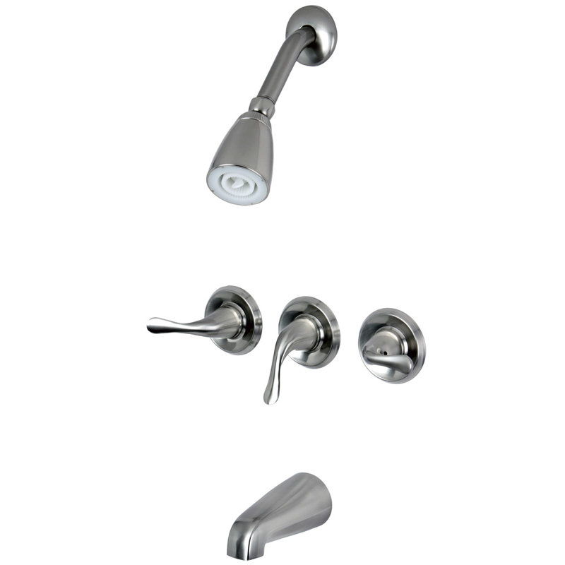 Kingston Brass Yosemite Triple-Handle Tub and Shower Faucet, Brushed Nickel
