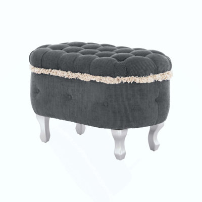 Tufted Storage Bench With Tassel Trim And Metal Legs