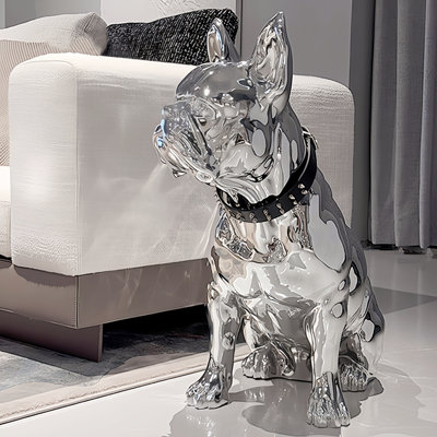 Modern Bulldog Resin Sculpture Home Decor Surface Gloss Silver