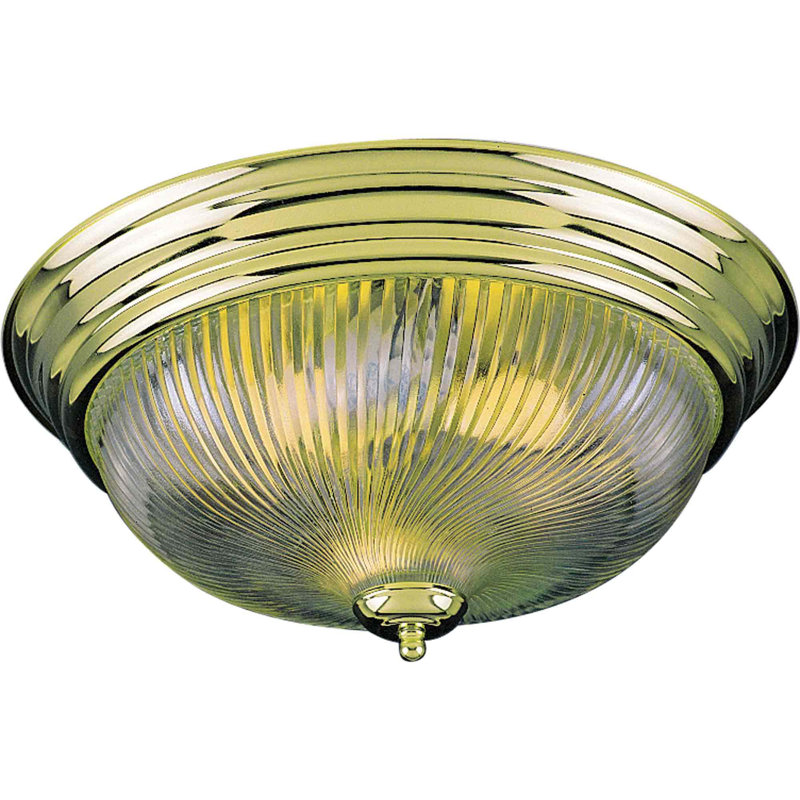 Plafonnier encastré en laiton poli l 1 po avec abat-jour en verre prismatique transparent à 1 lumière Groark