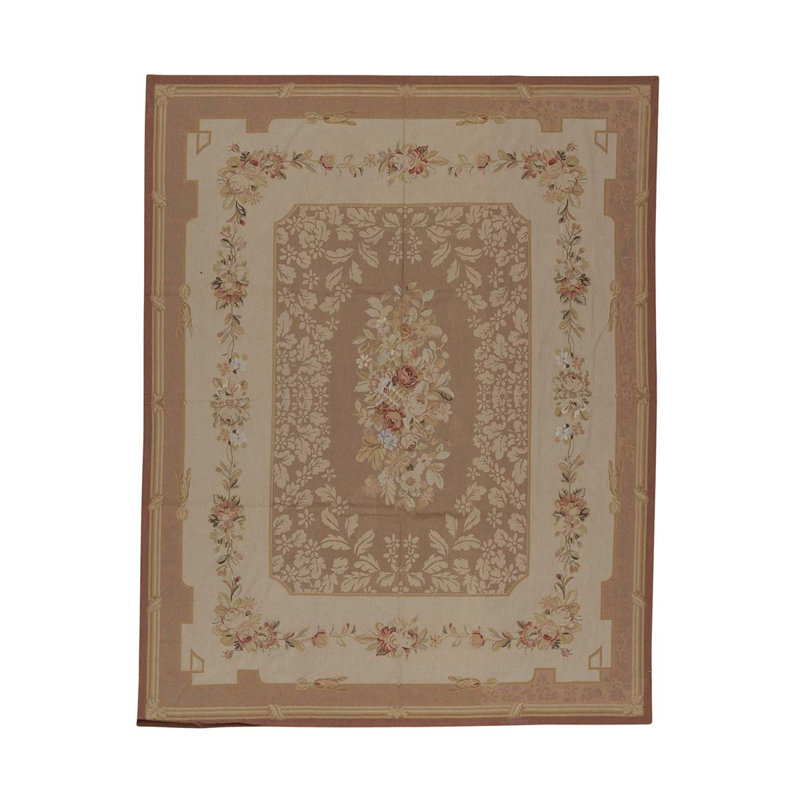 Tapis beige / brun de haute qualité noué à la main