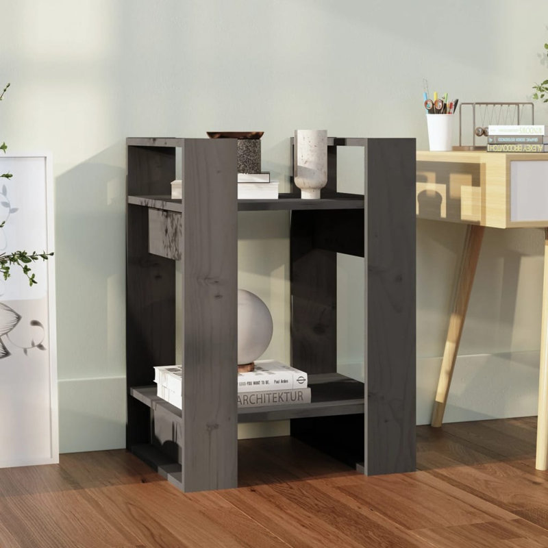Gamin 57cm H x 41cm W Solid Wood Etagere Bookcase, Grey