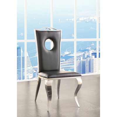 Black Synthetic Leather & Stainless Steel Side Chair (Set Of 2)