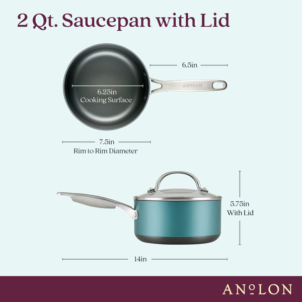 Anolon Achieve 2qt Nonstick Hard Anodized Sauce Pan with Lid Teal