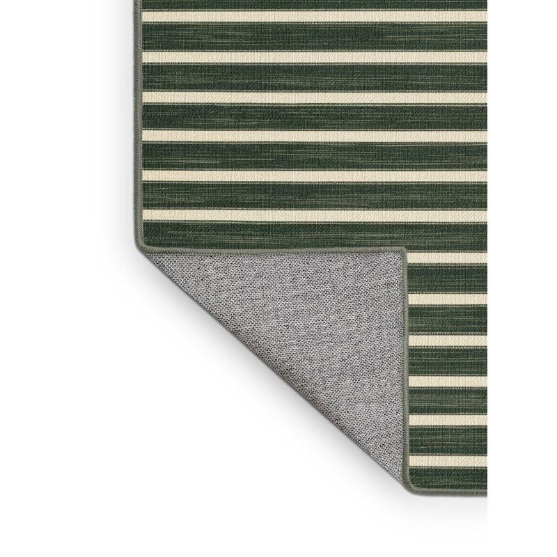 Tapis vert à rayures horizontales lavable à la machine, Rond 4 pi