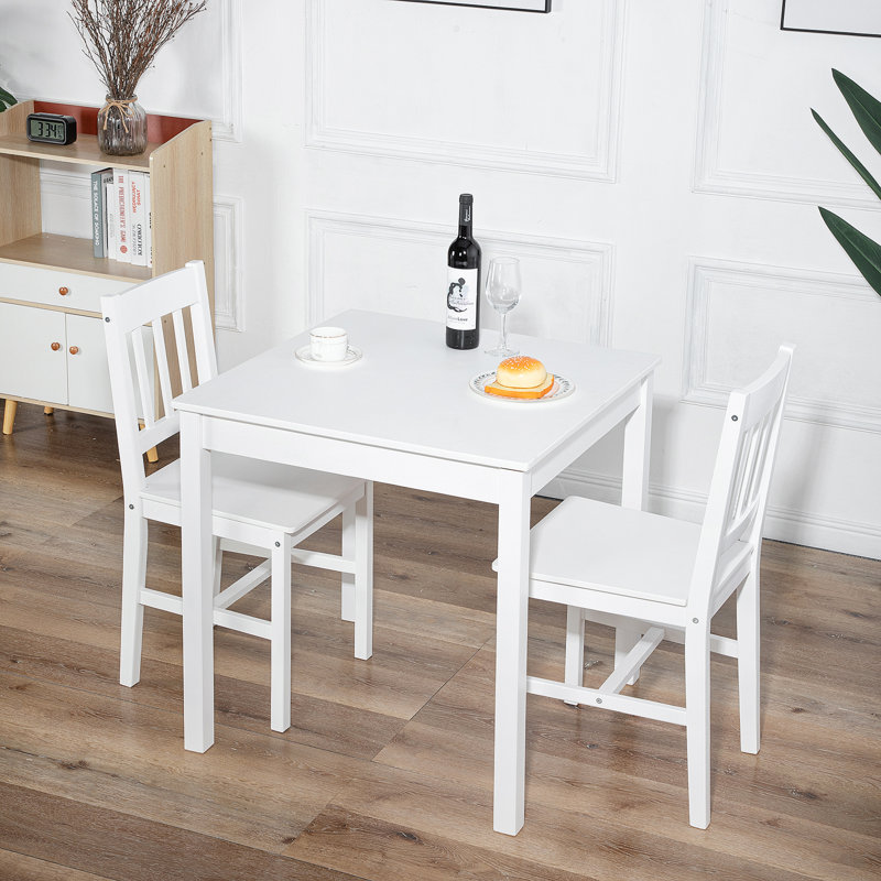 Veasley 2 - Person Pine Solid Wood Dining Set, White, White