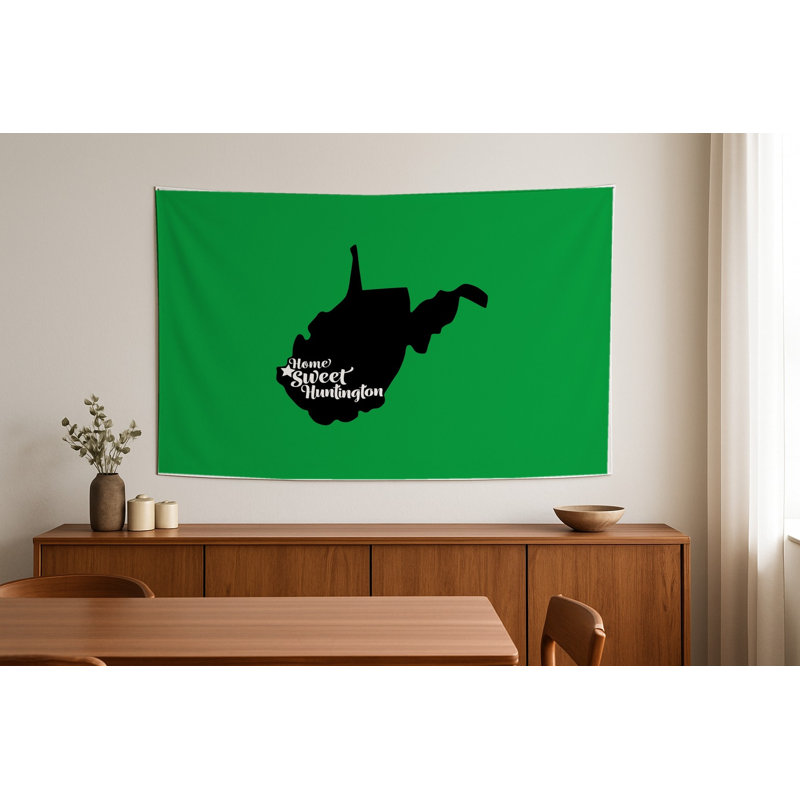 Home Sweet Huntington — Silhouette de l'État de Virginie-Occidentale — Tapisserie murale tissée de paysage, H 26 po x l 36 po